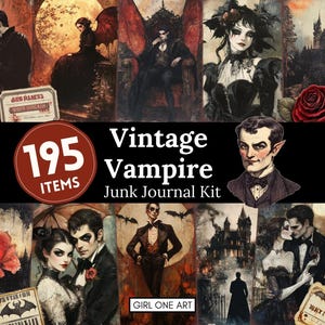 Vintage Vampire Junk Journal Kit digitale JPG gotische dracula papier spookachtige Halloween achtergronden Victoriaanse grimoire donkere fantasie ephemera