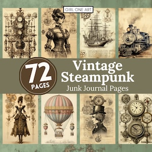 Vintage Steampunk Junk Journal Pages Instant Download Digital Scrapbook Paper Victorian Fantasy Collage Sheets Printable Backgrounds JPG