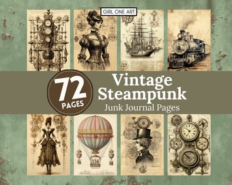 Vintage Steampunk Junk Journal Pages Instant Download Digital Scrapbook Paper Victorian Fantasy Collage Sheets Printable Backgrounds JPG