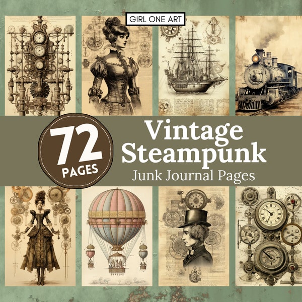 Vintage Steampunk Junk Journal Pages Téléchargement instantané numérique Scrapbooking papier Feuilles de collage fantaisie victorienne arrière-plans imprimables JPG