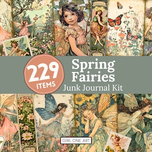 Kit de journal indésirable fées du printemps en téléchargement numérique fée scrapbooking papier féerique fantaisie collage feuilles imprimable fleurs vintage éphémères JPG