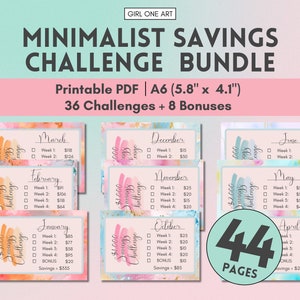 Minimalistisches A6 Geldspar-Challenge-Bundle Spar-Tracker Mini-Spar-Challenges mit geringem Einkommen Druckbare Bargeldbudgetierung A6-Bilanzmappe