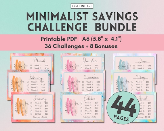 Minimalist A6 Money Saving Challenge Bundle Savings Tracker Low Income Mini Saving Challenges Printable Cash Budgeting A6 Budget Binder