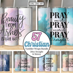 Bible Verse Tumbler Wrap Bundle 20oz Skinny & Straight Tumbler Sublimation Design Digital Download Christian Faith PNG Scripture Quotes Gift