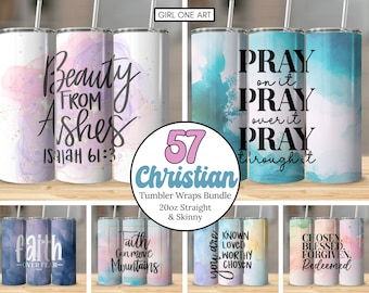 Bible Verse Tumbler Wrap Bundle 20oz Skinny & Straight Tumbler Sublimation Design Digital Download Christian Faith PNG Scripture Quotes Gift