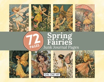 Spring Fairies Junk Journal Pages Digital Download Fairy Scrapbook Paper Faerie Fantasy Collage Sheets Vintage Flower Backgrounds JPG