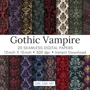 Gothic Vampire Seamless Papers Digital Download Commercial Use Vintage Halloween Patterns Dark Rococo Baroque Jewel Tone Spooky Junk Journal