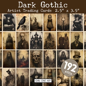 Dark Gothic Junk Journal ATC-kaarten Instant Download Tags Spooky Vintage Heks Ephemera Horror Gothic Versieringen Afdrukbare JPG Kieskeurige Cuts