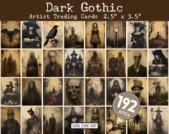 Dark Gothic Junk Journal ATC Cards Instant Download Tags Spooky Vintage Witch Ephemera Horror Gothic Embellishments Printable JPG Fussy Cuts