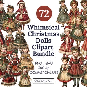 Conjunto de clipart de bonecas de Natal caprichosas PNG SVG para impressão Paperdolls Art House Whimsy Girls Paper Doll Digital Junk Journal Ephemera Fussy Cut