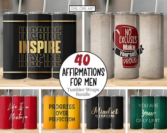 Affirmations for Men Tumbler Wrap Mega Bundle 20oz Skinny Straight PNG Motivational Positive Quotes Man Dad Father's Day Motivation Download