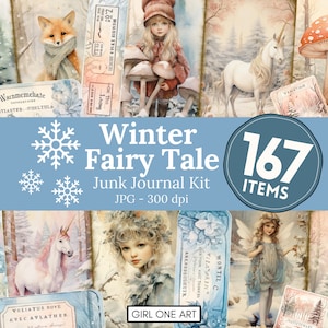 Winter Fairy Tale Junk Journal Kit Instant Download Digital Scrapbook Paper Pastel Christmas Collage Sheets Ephemera Vintage Backgrounds JPG