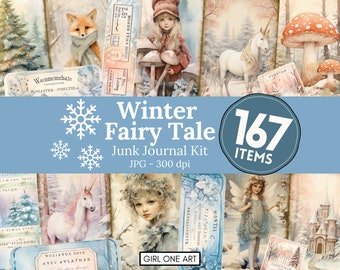 Winter Fairy Tale Junk Journal Kit Instant Download Digital Scrapbook Paper Pastel Christmas Collage Sheets Ephemera Vintage Backgrounds JPG