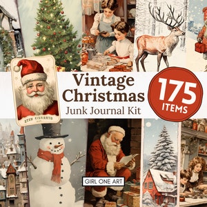 Classic Christmas Junk Journal Kit Instant Download Digital Scrapbook Paper Santa Claus Collage Sheets Victorian Ephemera Backgrounds JPG