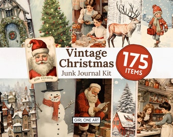 Classic Christmas Junk Journal Kit Instant Download Digital Scrapbook Paper Santa Claus Collage Sheets Victorian Ephemera Backgrounds JPG