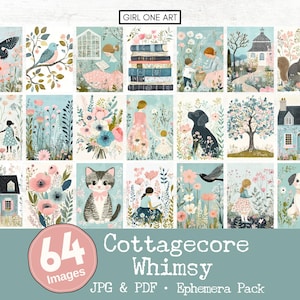 Cottagecore Whimsy Ephemera Pack Junk Journal Printable Shabby Chic Blumen ATC Rustikal Frühling Seiten Gartenpapier Antike Muttertagskarte