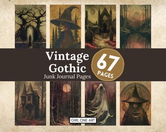 Vintage Gothic Junk Journal Pages – Dark Fantasy & Witchy Collage Paper (JPG)