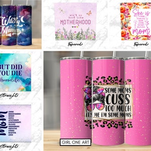 Mom Tumbler Wrap Bundle 20oz Skinny Straight Mother's Day Tumbler Sublimation Mama Design Digital Download Mom Life PNG Boho Floral Glitter image 3