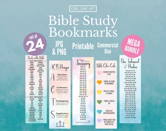 Bible Study Printable Bookmark Set Print Cut Books of the Bible Christian Faith Journal SOAP Color Code Reading Plan Prayer Log ACTS Prayer