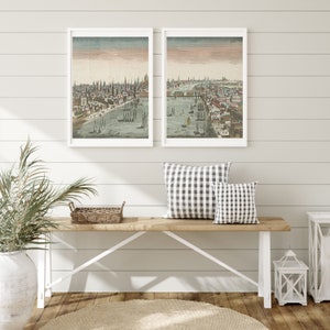 Wall Art, London on the Thames Set of 2 Digital Cityscape Prints 18th c. European Architecture image 3