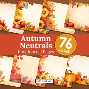 Outono neutros páginas de diário lixo download digital jpg outono scrapbook kit de papel de ação de graças flores florais abóboras fundos para impressão