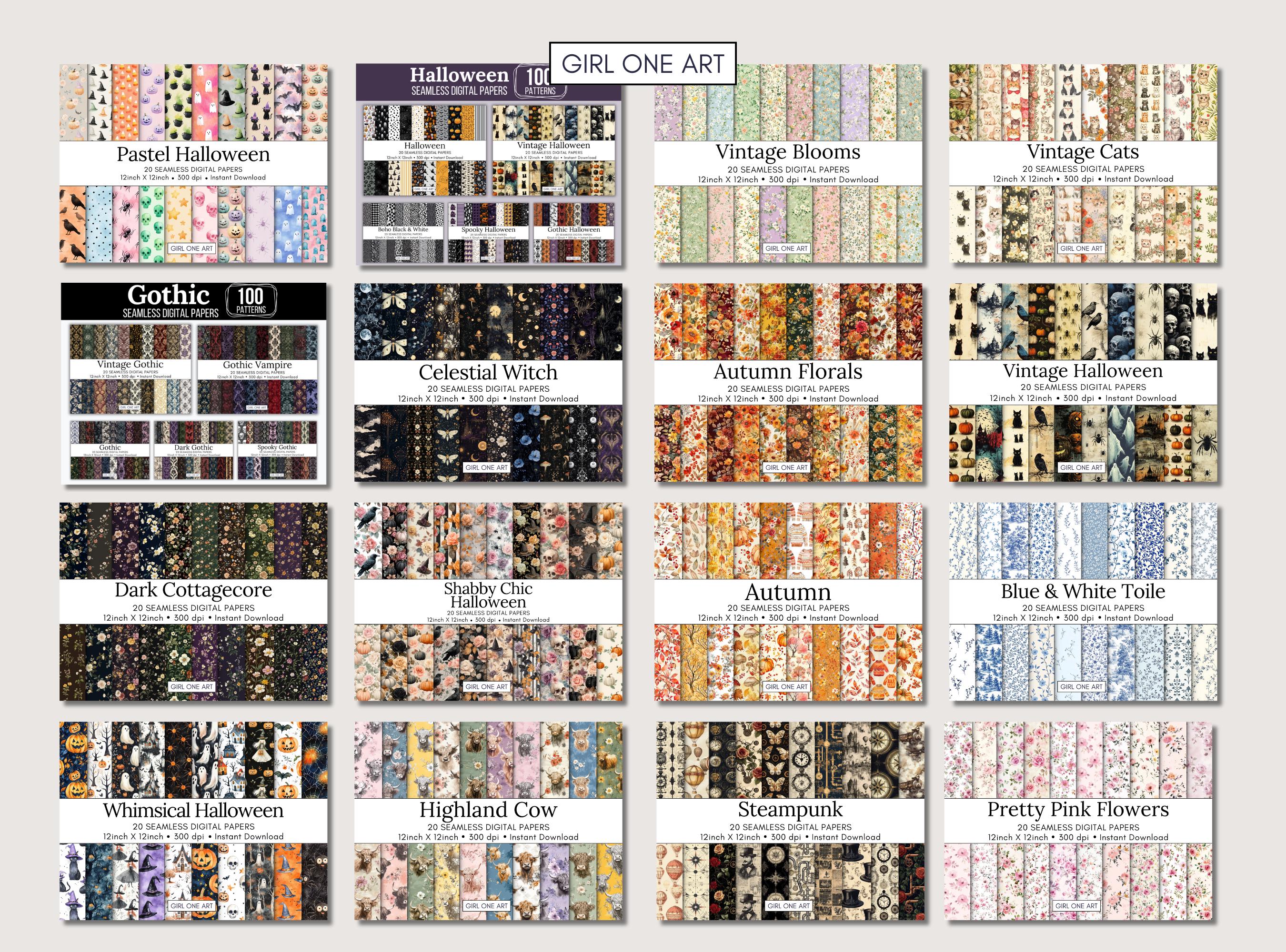 Cute Halloween Digital Paper Pack Seamless Watercolor Spooky Whimsical ...