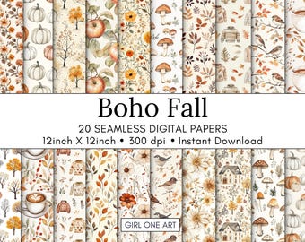 Boho Herbst Seamless Papier: Rustikale Wald digitale Hintergründe