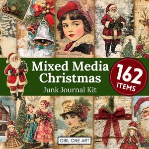 Kit de diário de lixo de Natal com mídia mista JPG Papéis digitais de floresta de inverno Fundos de floresta Papai Noel Efêmeras caprichosas ATCs de contos de fadas