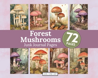 Forest Mushrooms Junk Journal Pages Digital Download Fairytale Scrapbook Paper Botanical Fungi Collage Sheets Autumn Printable Mushroom JPG