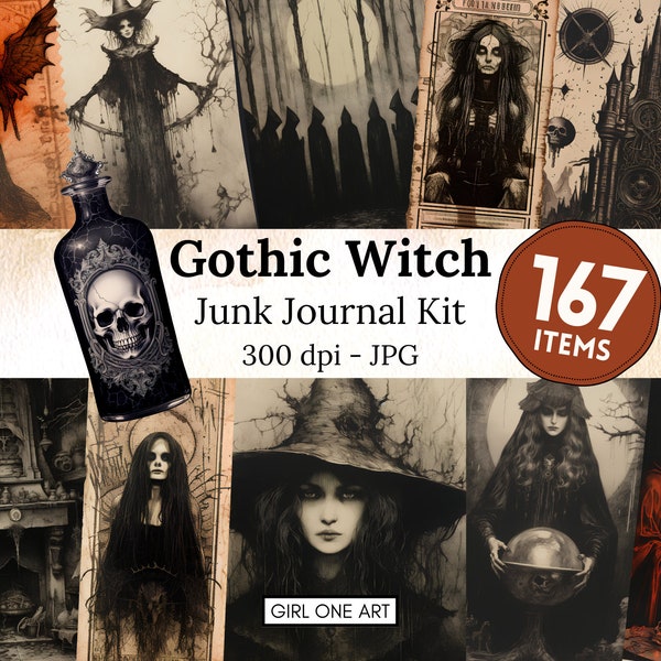 Gothic Witch Junk Journal Kit Instant Download Digital Scrapbook Paper Gothic Collage Sheets Vintage Ephemera Horror Gothic Backgrounds JPG