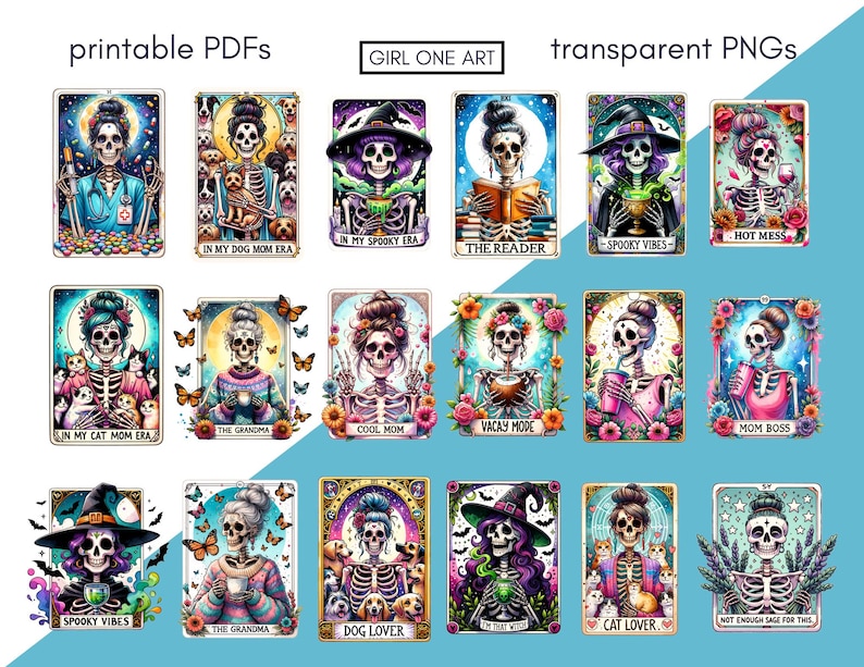 Funny Tarot Cards Clipart Set PNG PDF Commercial Use Sarcastic Snarky Skeleton Sublimation Witchy Digital Mom Dad Adult Humor Design image 7