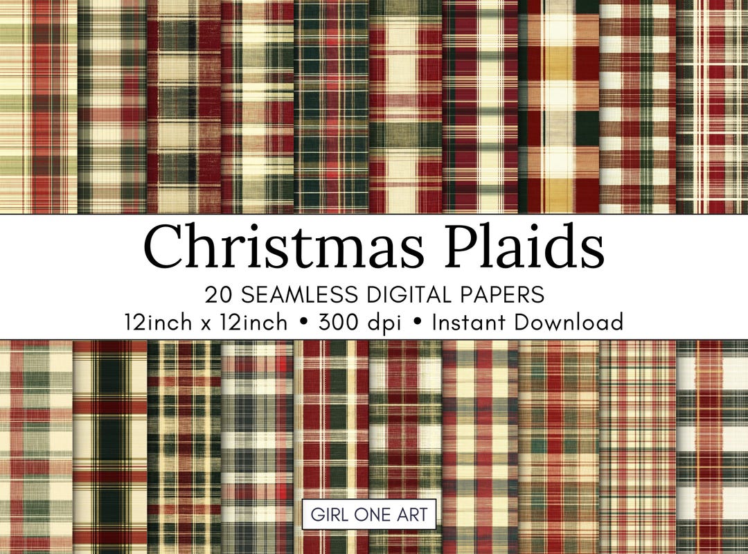 Christmas Plaids Printable Paper Bundle Seamless Winter Junk Journal ...