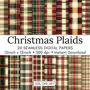Christmas Plaids Printable Paper Bundle Seamless Winter Junk Journal Cottagecore Vintage Rustic Linen Fabric Textures Patterns Backgrounds