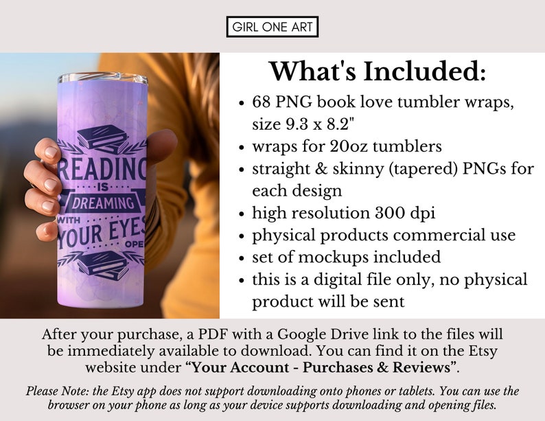 May include: A purple and pink tumbler wrap with the text "Reading is dreaming with your eyes open". The wrap is designed for a 20 ounce tumbler and is available as a digital download.