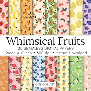 Ensemble de fruits lunatiques papier sans couture numérique Beachy Planner Preppy Kawaii pêche cerise ananas fraise pastèque agrumes