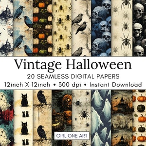 Vintage Halloween Digital Papers Seamless Commercial Use Instant Download Junk Journal Party Invitations Sublimation Wall Art Cricut Design image 1