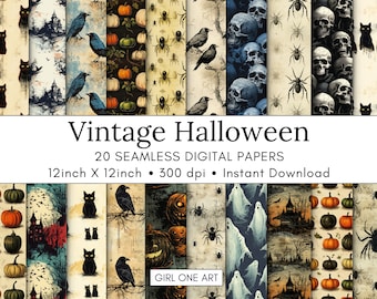 Vintage Halloween Digital Papers Seamless Commercial Use Instant Download Junk Journal Party Invitations Sublimation Wall Art Cricut Design