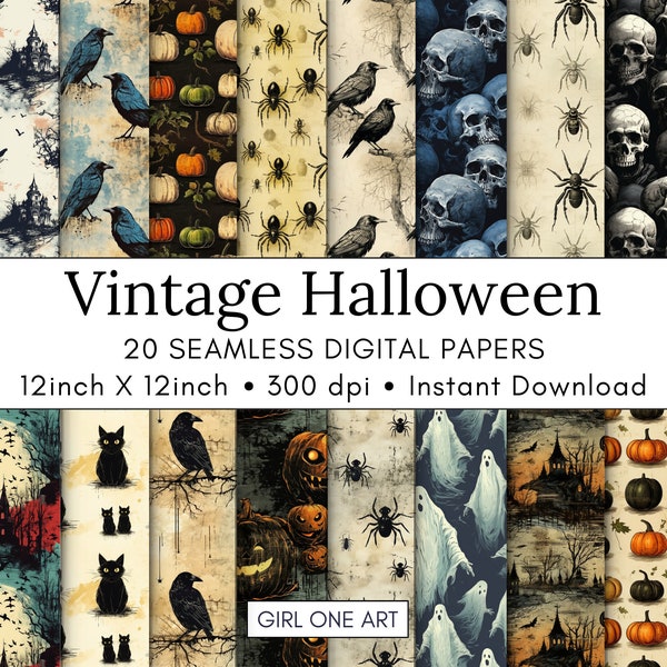 Vintage Halloween Digital Papers Seamless Commercial Use Instant Download Junk Journal Party Invitations Sublimation Wall Art Cricut Design