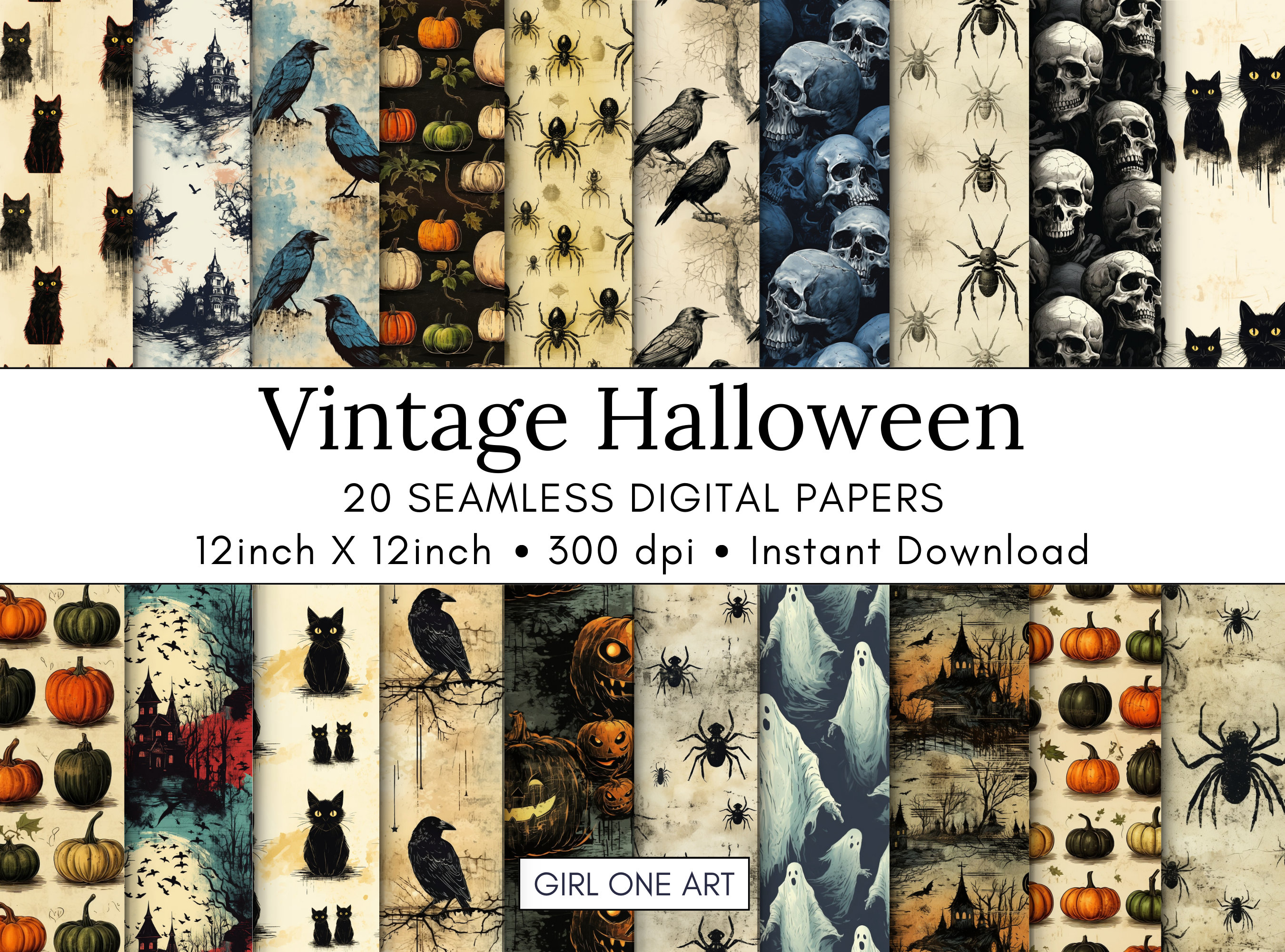 Vintage Halloween Digital Papers Seamless Commercial Use Instant ...
