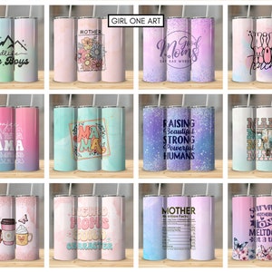 Mom Tumbler Wrap Bundle 20oz Skinny Straight Mother's Day Tumbler Sublimation Mama Design Digital Download Mom Life PNG Boho Floral Glitter image 4