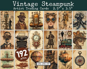 Steampunk Junk Journal ATC Digital Vintage Victorian Industrial Grunge Ephemera Fantasy Printable