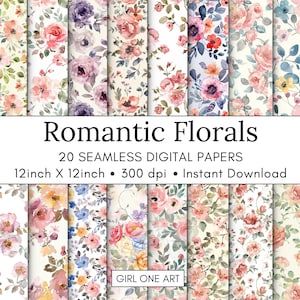 20 romantische Blumen druckbare Papier Nahtlos Shabby Chic Digital Download Vintage Scrapbook Papier Blume Junk Journal JPG Collage Sheet