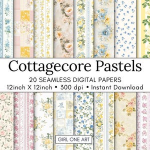 Cottagecore Pastels Wydrukowany papier Bezszwowy Romantyczny Kwiatowy Cyfrowy Vintage Papier do scrapbookingu Kwiatowy Junk Journal JPG Shabby Chic Ephemera