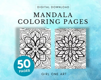 Mandala Coloring Pages, Stress Relief for Teens & Adults, Digital Download, Printable, Relaxing Self-Care, Meditative Coloring, Bundle of 50
