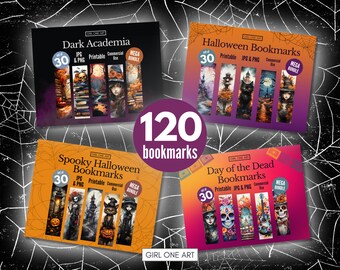 Halloween Bookmarks Mega Bundle Printable Spooky Gothic Dark Academia Witches Junk Journal Ephemera Day of the Dead Classroom Party Favors