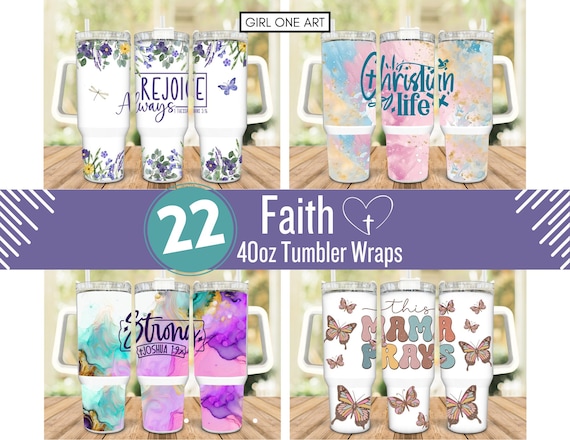 40oz Christian Faith Tumbler Wrap Bundle Quencher Handle Tumbler Sublimation Bible Quotes Boho Design Digital Download Stanley 40 oz PNG