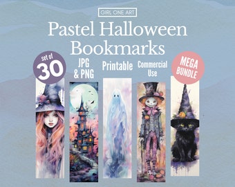 Cute Pastel Halloween Bookmarks Bundle Digital Download PNG JPG Sublimation Whimsical Printable Bookmark Set Commercial Use Bookmark Designs