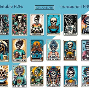Funny Tarot Cards Clipart Set PNG PDF Commercial Use Sarcastic Snarky Skeleton Sublimation Witchy Digital Mom Dad Adult Humor Design image 4