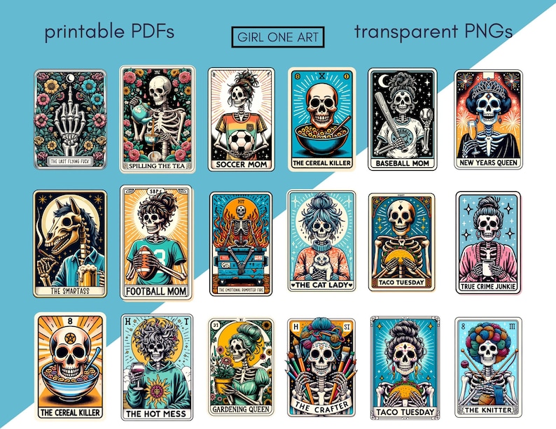 Funny Tarot Cards Clipart Set PNG PDF Commercial Use Sarcastic Snarky Skeleton Sublimation Witchy Digital Mom Dad Adult Humor Design image 4