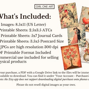 Puede incluir: Una descarga digital de 66 im&aacute;genes imprimibles en formato JPG, con ilustraciones vintage del D&iacute;a de San Valent&iacute;n. Las im&aacute;genes son de alta resoluci&oacute;n y perfectas para crear tarjetas, p&aacute;ginas de &aacute;lbum de recortes y otras manualidades. La descarga tambi&eacute;n incluye un PDF con un enlace de Google Drive a los archivos.